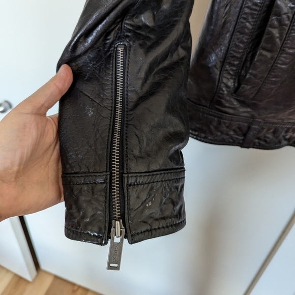 Guess vintage Y2K genuine leather moto Jacket sz M - Picture 5 of 9